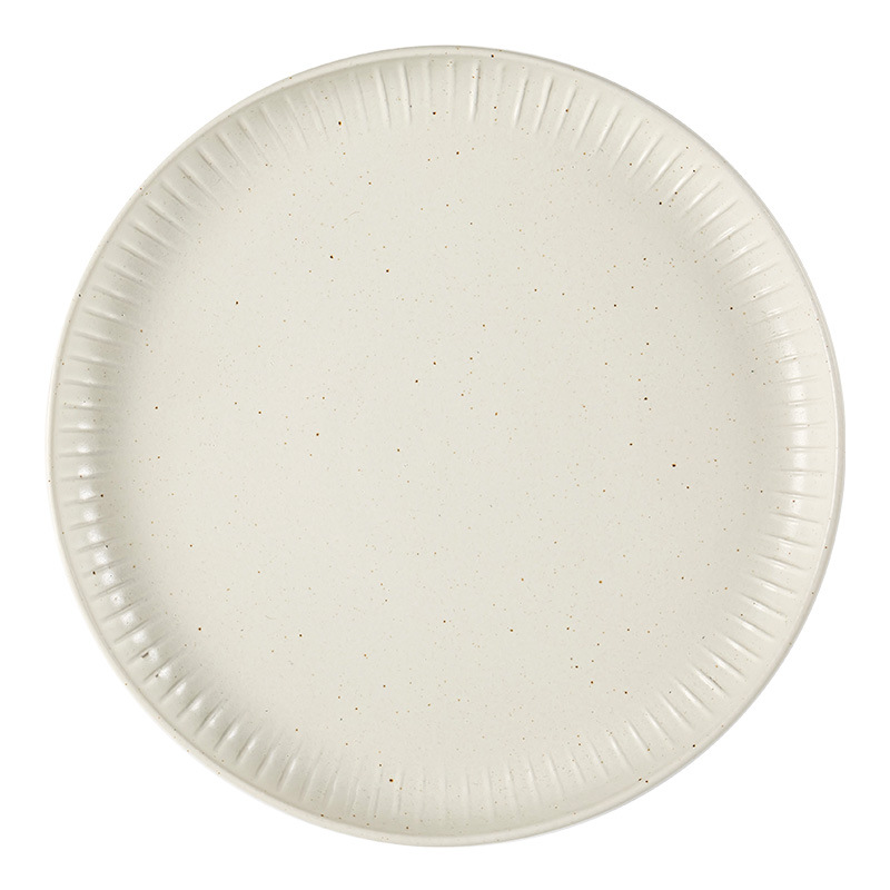 Plato de cerámica simple retro plato casero creativo en relieve de platos occidentales de lujo ligero plato de filete de color sólido