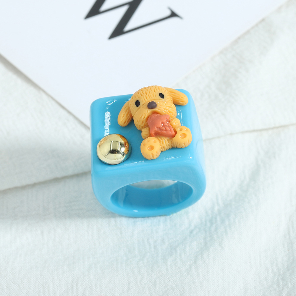 Wholesale Cartoon Bear Resin Candy Color Ring Nihaojewelry display picture 1