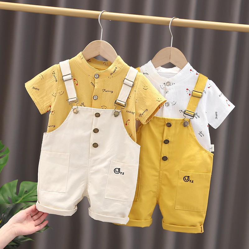 Summer Baby Children's Wear Foreign Trade Cute Baby Strap suit Boys' Shirt Short-sleeved Girls' Two-piece Set