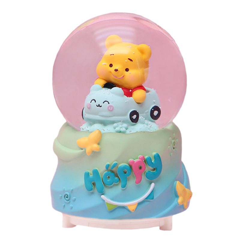 Linda caja de música de bola de cristal de Pooh, caja de música de nieve luminosa, boutique de regalos de cumpleaños para niños