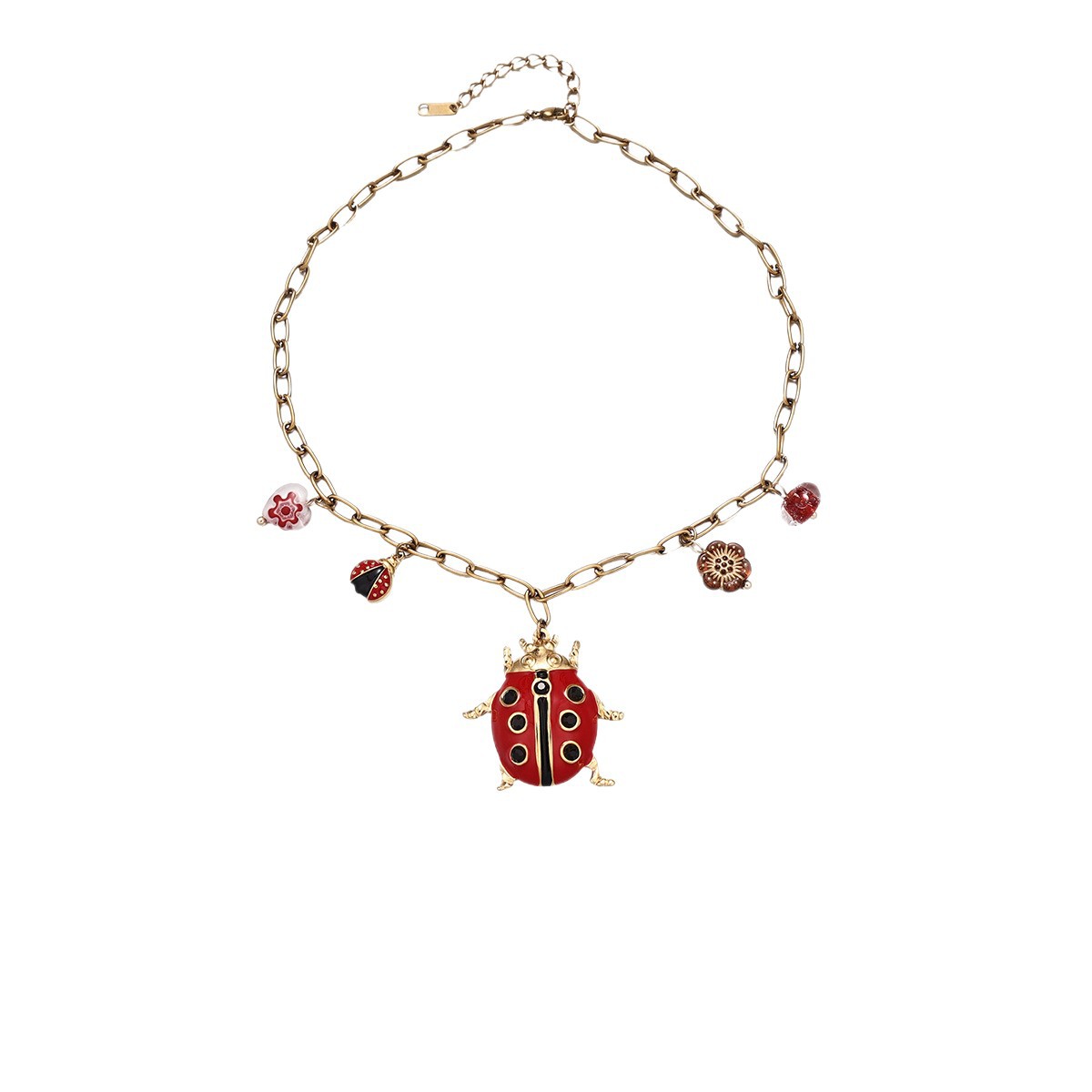 Collar de acero inoxidable para mujeres no se desvanece, colgante de mariquita de siete estrellas, exageración de la cadena de clavícula en venta transfronteriza.