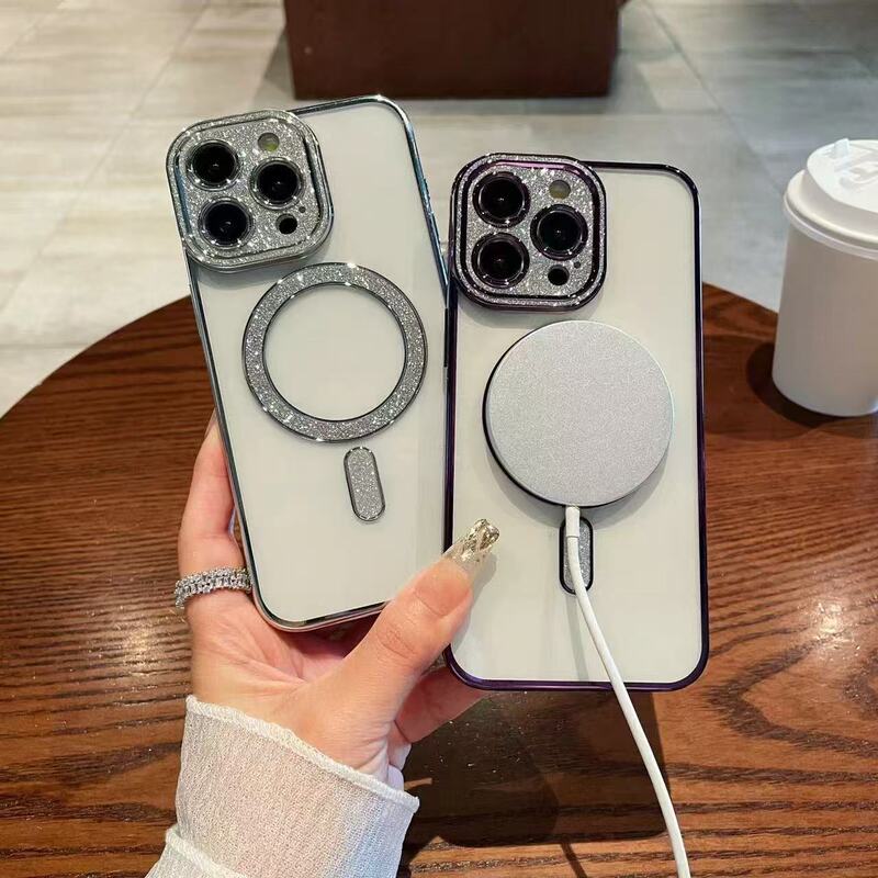 iPhone16pro グリッターグラデーション磁気充電携帯電話ケース Apple 15 オールインクルーシブ落下防止保護カバーに適しています。|undefined
