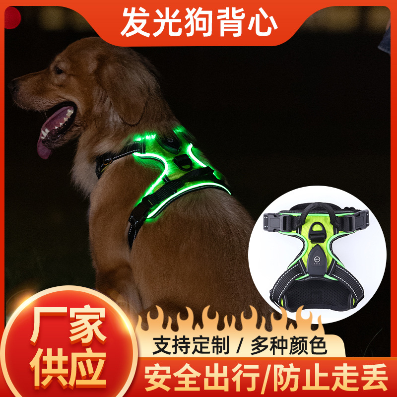 Pet luminoso chaleco LED parpadeo para perros fuera correa de tracción anti-explosión carga USB correa luminosa