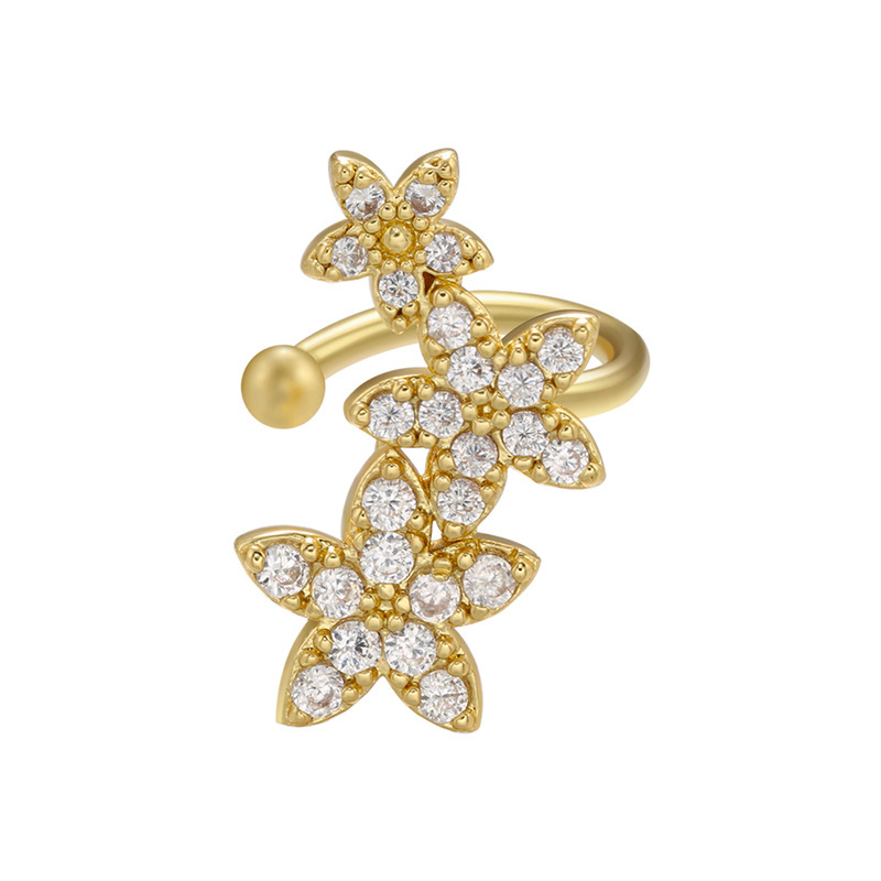 Sweet Flower Copper Plating Zircon Ear clips 1 Piece