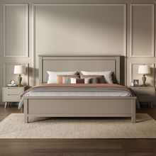 北欧灰色全实木床现代简约1.8米双人床1.5主卧公主美式床高箱储物