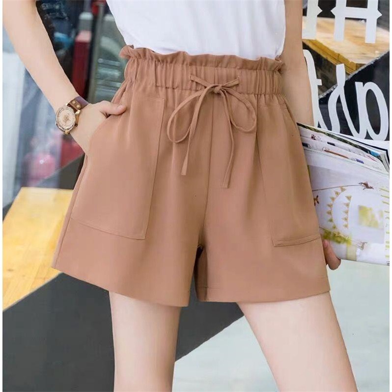 Thailand High Waist Shorts Women's Loose 2021 Summer New Korean Style Flower Bun Pants Large Size Wide Leg Drawstring Tooling Shorts