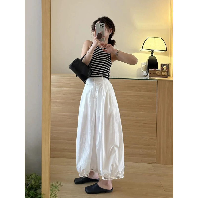 2025年超人気夏服、韓国風通勤風ストライプベストとワイドパンツの2点セット|undefined