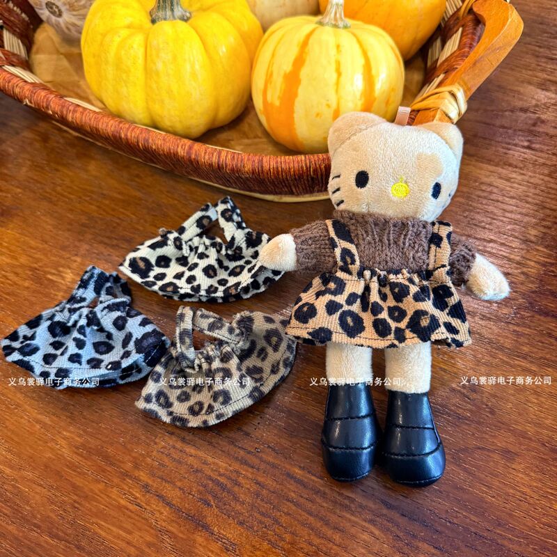 Long-Legged Kt Leopard Print Skirt 10cm Doll Labubu Suspender Skirt Retro Corduroy Baby Clothes Dressing Accessories Wholesale