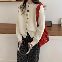 小众设计感彩扣宽松针织开衫女2025秋季新款慵懒风毛衣女韩系外套