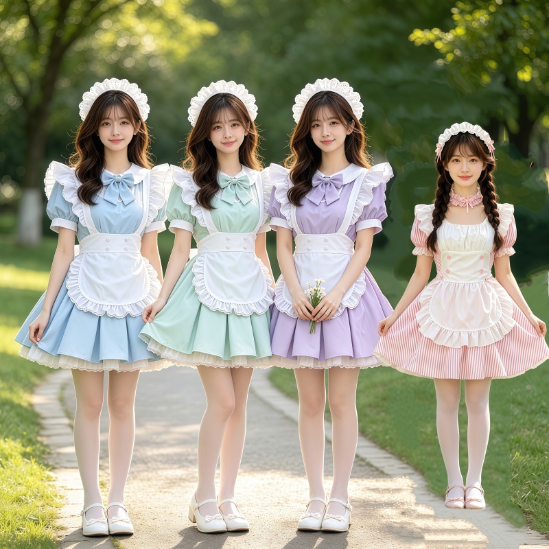 女新款短袖少女仆装cos学生演出服日常洛丽塔裙Lolita表演连衣裙
