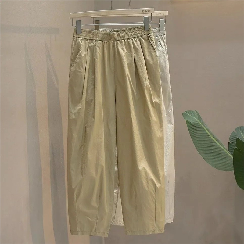 Pure Cotton Summer 2026 New Elastic High-Waisted Thin Cropped Pants Straight-Leg Harem Slimming Casual Versatile Women's Pants Trendy