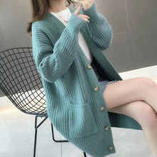 秋裝網紅針織開衫女中長款2022秋季新款韓版寬松很仙的毛衣外套潮