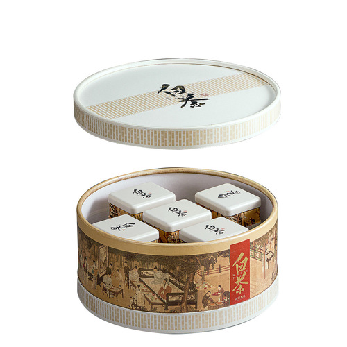 Hejing white tea half a catty 5 cans paper gift box Anji specialty white tea empty round tea packaging