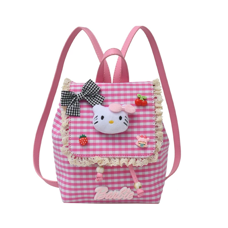 Мини‑рюкзак (Hello Kitty) в клетку с кружевом, 17×9×21 см, лёгкий 0,27 кг