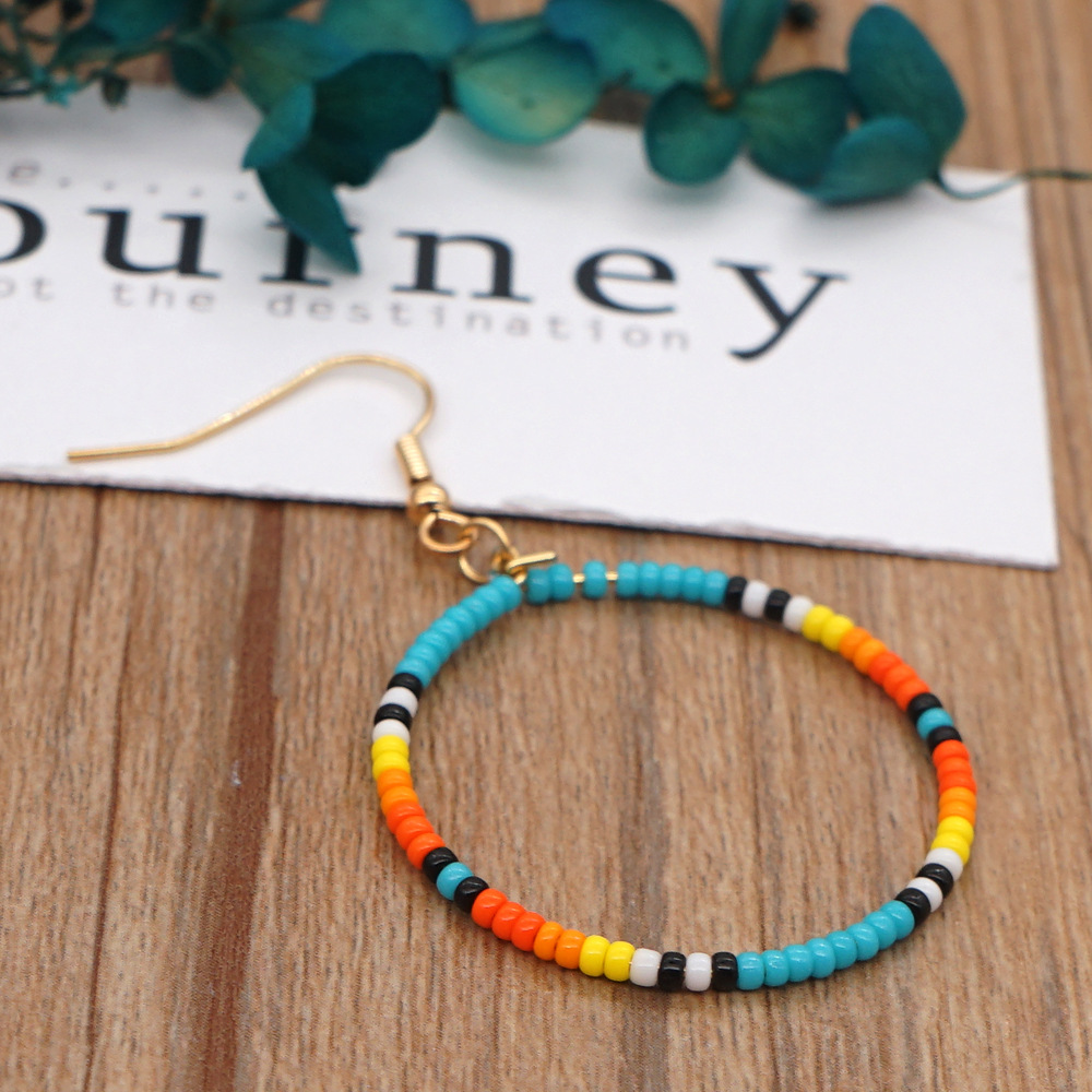 Rice Beads Hand-woven Beaded Ethnic Earrings Bohemian Retro Geometric Hoop Earrings display picture 9