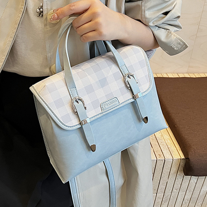 Women's Vintage Backpack Handbag Large Capacity Plaid Messenger_voghion.com