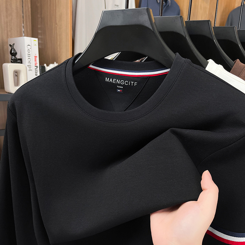 Authentic Tommy Spring/Autumn Round Neck Long T-Shirt Men's Casual Pure Cotton Base Shirt Top Casual Versatile Fashion Style