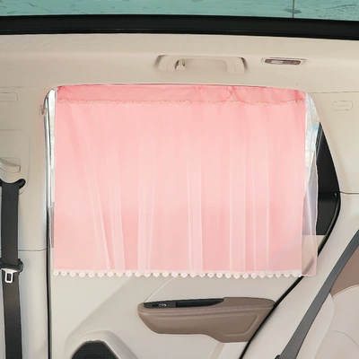 Baby Sleeping Car Curtain, Car curtains - double-layer-tassel-style-pink