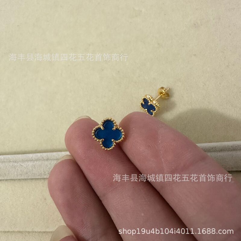 高版四叶草mini耳钉天然贝母厚金电镀 18K玫瑰金厂家直销直播批发|undefined