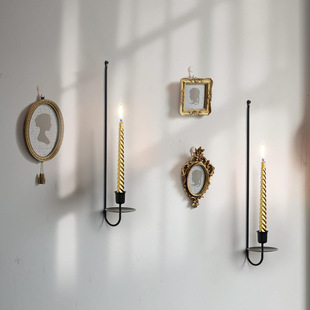 Casual Wall-Mounted Iron Candlestick, High-End Wall-Mounted Iron Art L-Shaped Black Gold Candlestick Atmosphere 2-Piece Set