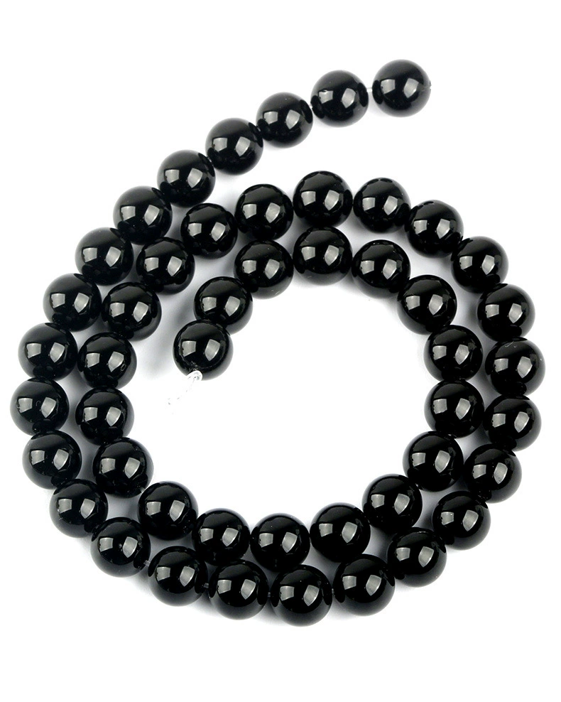 Round Agate Beads, Organic Black Onyx, 4–12 mm, 7A–8A Quality, Single-Loop Bracelet Strand