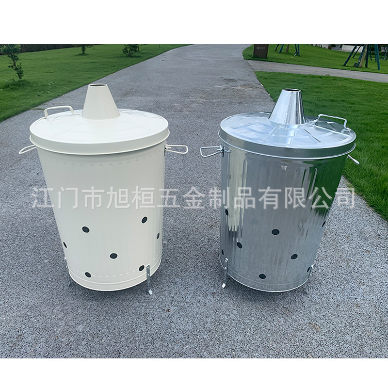 75L round metal incineration barrel large capacity export with lid leaf burning barrel galvanized iron trash can