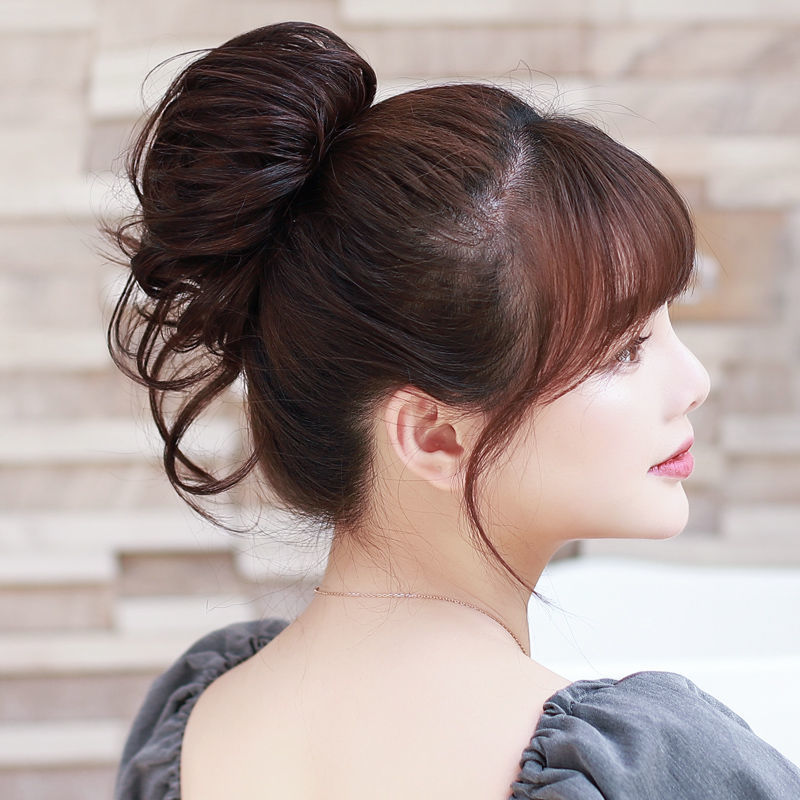Peluca de cabeza de bola femenina cabeza de pelo artificial flor anillo de pelo esponjoso natural barba larga cabeza flor cheongsam updo bolsa de pelo placa tocado