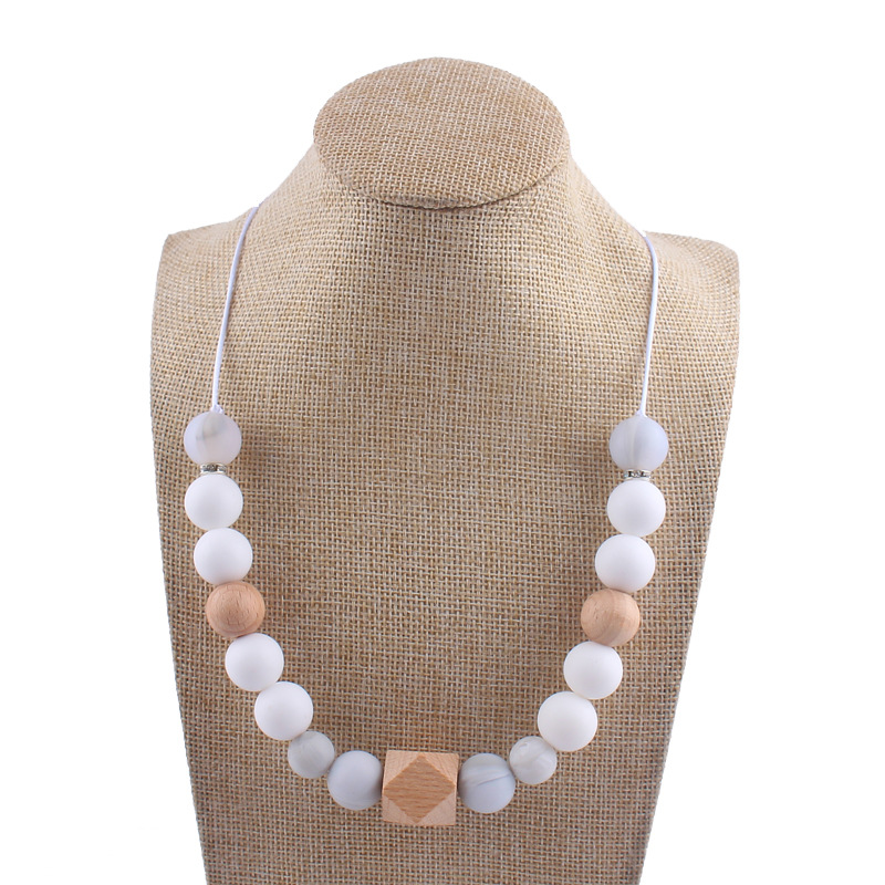 Nueva silicona molar mordedor collar creativo DIY madera de haya grande octogonal collar colgante cadena de la clavícula