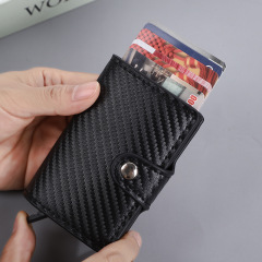 跨境爆款 RFID铝盒卡包碳纤维PU防盗刷信用卡套金属 自动弹卡卡盒