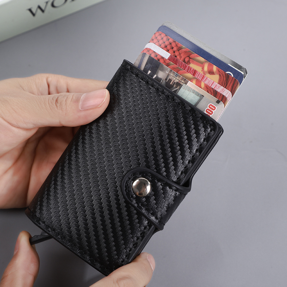 Cross-Border Popular Rfid Aluminum Box Card Holder Carbon Fiber Pu Anti-Theft Credit Card Holder Metal Automatic Card Ejection Card Box