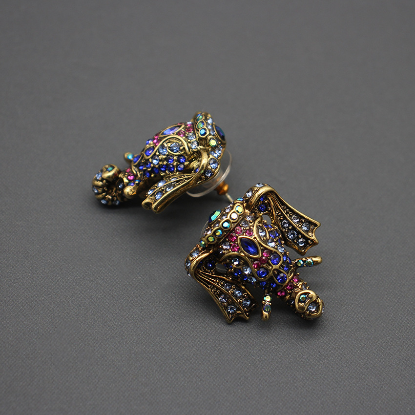  Petites boucles d'oreilles rétro autrichiennes en strass, micro-ensemble marqué HD, éléphant, aiguille en argent, industrie lourde_voghion.com