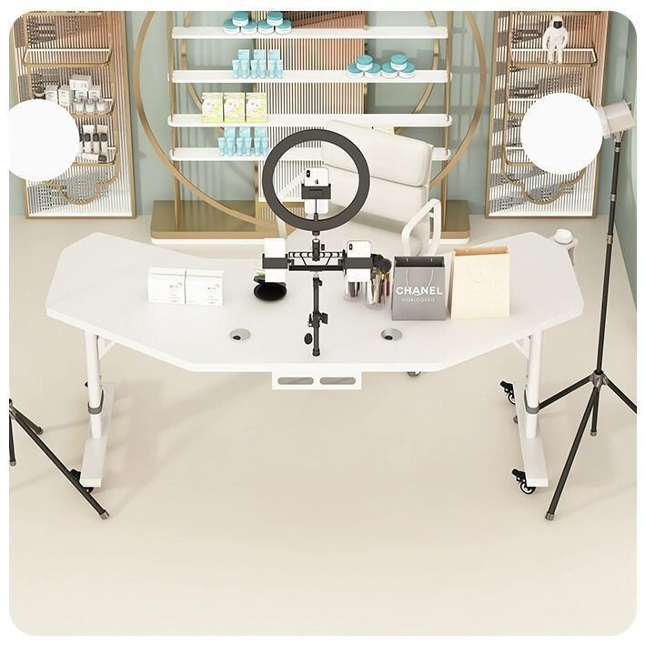Live Broadcast Table for Anchor, Dedicated Double E-Sports Table, Influencer Product Display Stand, Movable and Adjustable Height Computer Desk