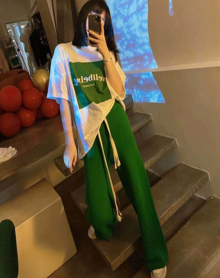 Летние брюки свободного прямого кроя, высокая талия, кулиска — one size, многослойные цвета