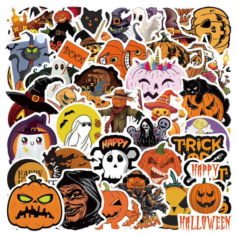 50 pieces can be combined Halloween theme funny stickers decorative water bottle trolley case pumpkin strange waterproof graffiti stickers