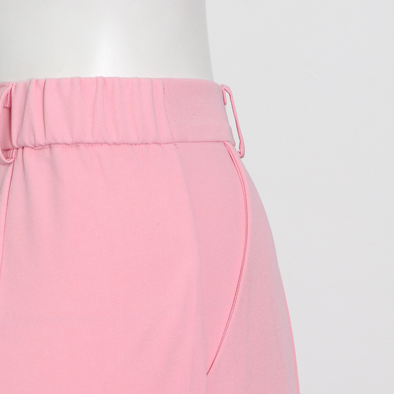 2021 Autumn and Winter New Blouse and Pants Pink Simple Lace Suit High Waist Narrow Bottom of a Trouser Leg Trousers in Pant Sets
