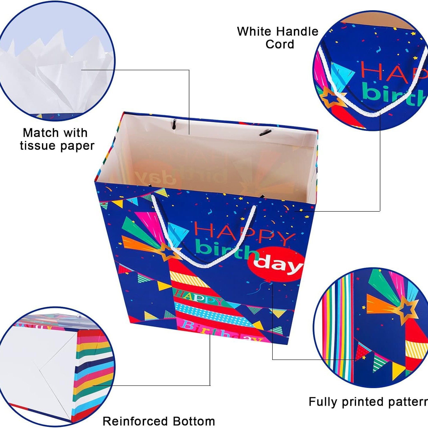 Bolsas de regalo de cumpleaños con mano y toallas, 12 bolsas de regalo, varios tamaños y diseños, grandes, cajas de regalo