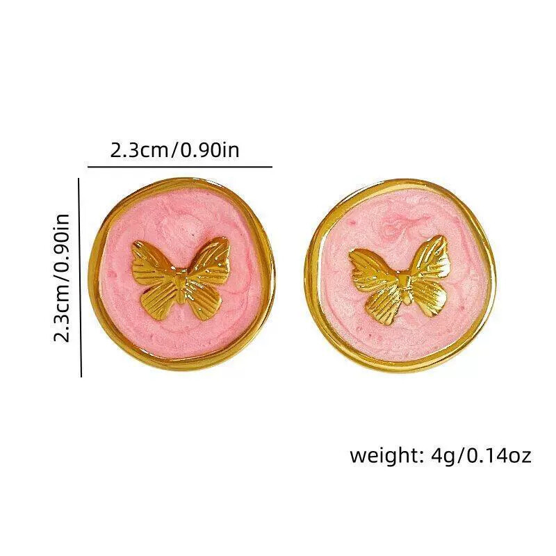 New Retro French Enamel Round Drop Oil Butterfly Earrings Simple Exquisite Fashion Niche High-End Earrings for Women detail image 9