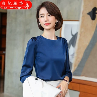 白色衬衫女设计感小众复古港味上衣垂感衬衣丝光缎面宽松韩版职业