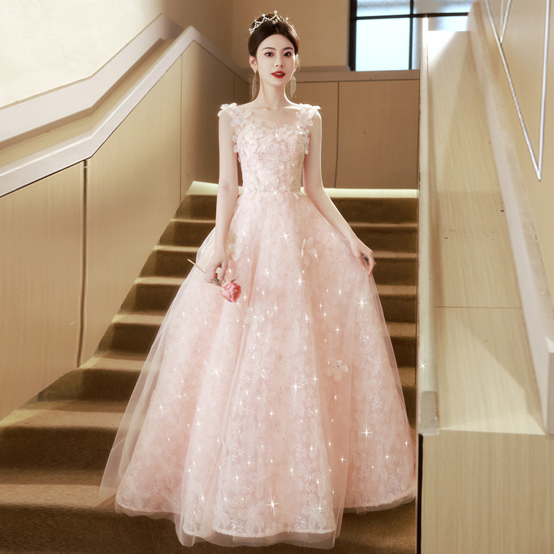 Pink Mori Dress Long High-end Engagement Wedding Toast Host Performance Graduation Dress Dress