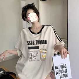 100%纯棉美式三条杠宽松短袖t恤女2026夏季新款百搭学生ins潮上衣