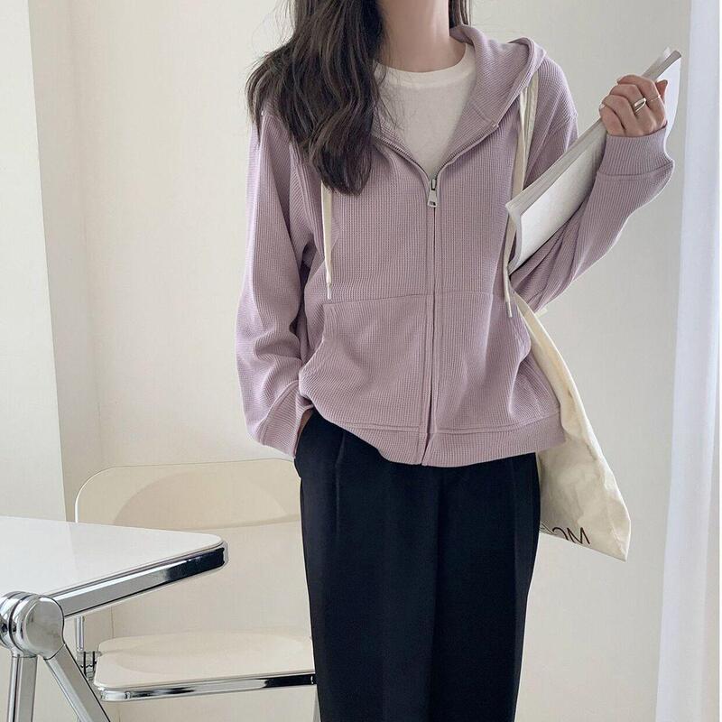 Women's Sweatshirt 2025 Autumn New Korean Version Waffle Loose Slimming Hooded Jacket with a Sense of Design Versatile Top Trendy Women's Sweatshirt 2025 Autumn New Korean Version Waffle Loose Slimming Hooded Jacket with a Sense of Design Versatile Top Trendy