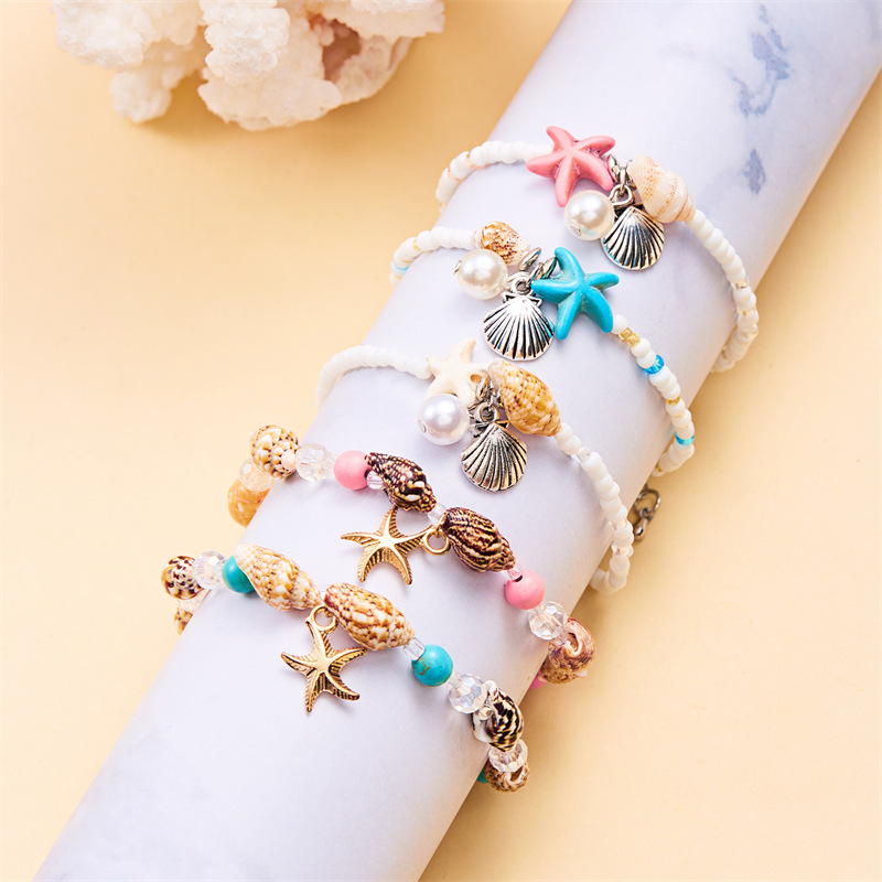 14g Weight Shell Pendant Material Bracelets Classification Seed Bead Chain Material 1 Piece Quantity Holiday, Daily Occasion Seed Bead, Shell Material Starfish, Pearl, Shell Pattern Women's Gender Marine Style Style Marine Style Starfish Pearl Shell Seed Bead Shell Wholesale Bracelets 1