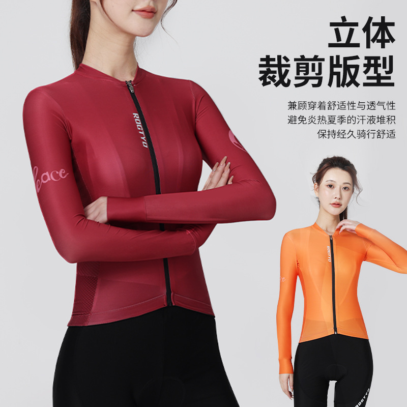 Women's Long-Sleeved Cycling Clothing, Spring and Autumn Cycling Clothing, Road Cycling Suit, Light, Breathable and Quick-Drying