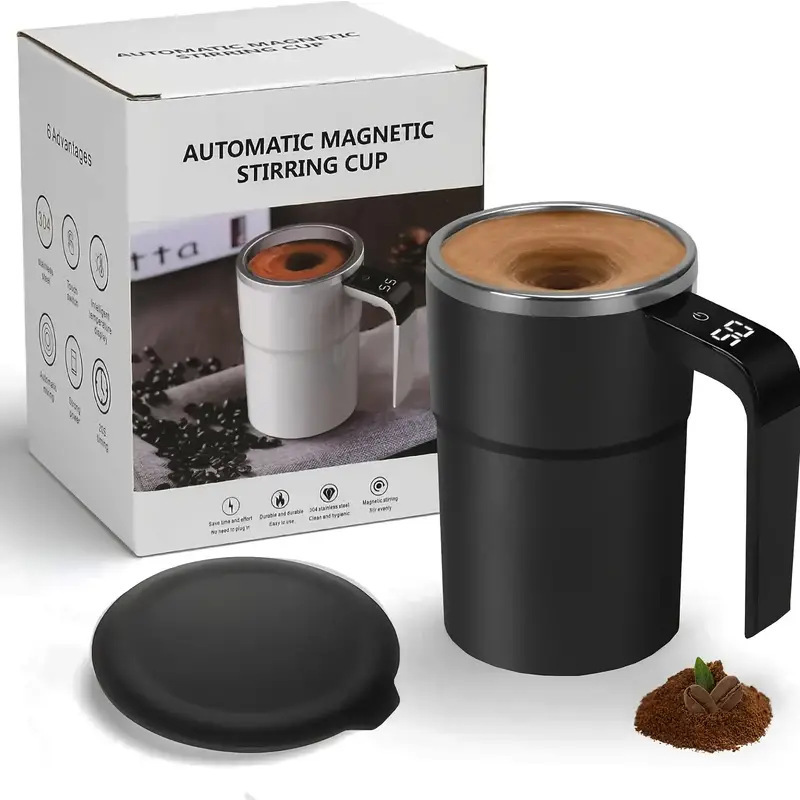 Taza mezcladora automática magnética de medición de temperatura inteligente Taza de café portátil eléctrica Taza de batido de leche Taza de polvo batido de proteína de fitness
