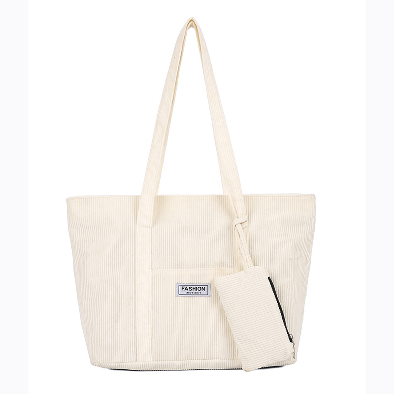 2025 otoño e invierno nueva moda bolso de hombro de pana de gran capacidad bolso de mano fresco estilo japonés bolso grande de pana de color puro para mujer