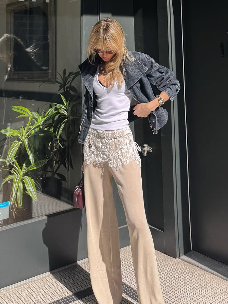Modas de encaje sólido coreano pantalones delgados y sexy primavera 2026 nuevo estilo transfronterizo europeo y americano image 5
