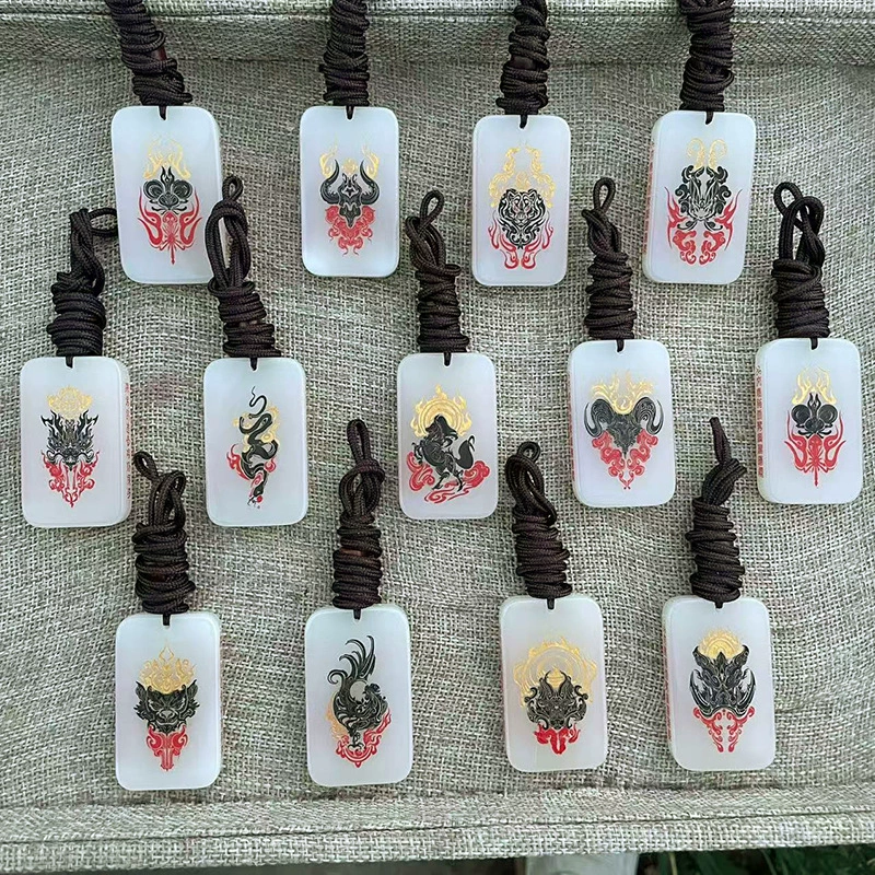 Трендовый на TikTok кулон из имитации натурального нефрита (имитация нефрита Хэтиан) с изображением двенадцати знаков зодиака, материал Цинхай, защитный, с пятью благами, в даоистском стиле