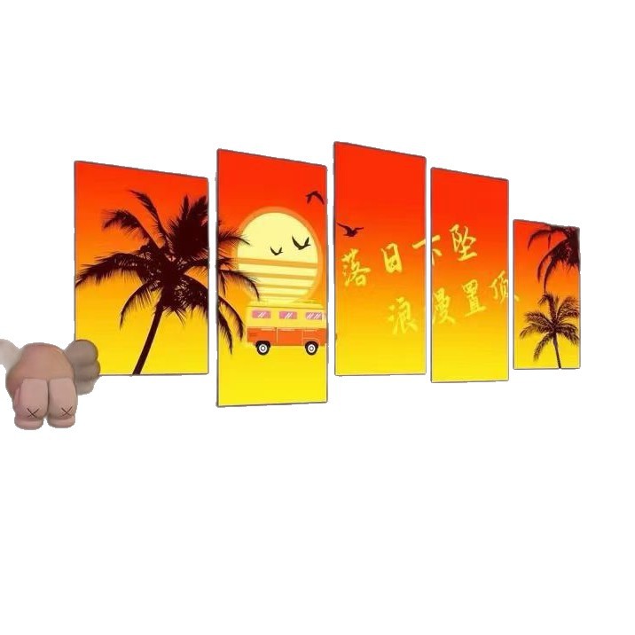 Red puesta de sol semicircular caja de luz personalizada bar barbecue tienda de tarjeta perforada pared de fondo puesta de sol atmósfera LED