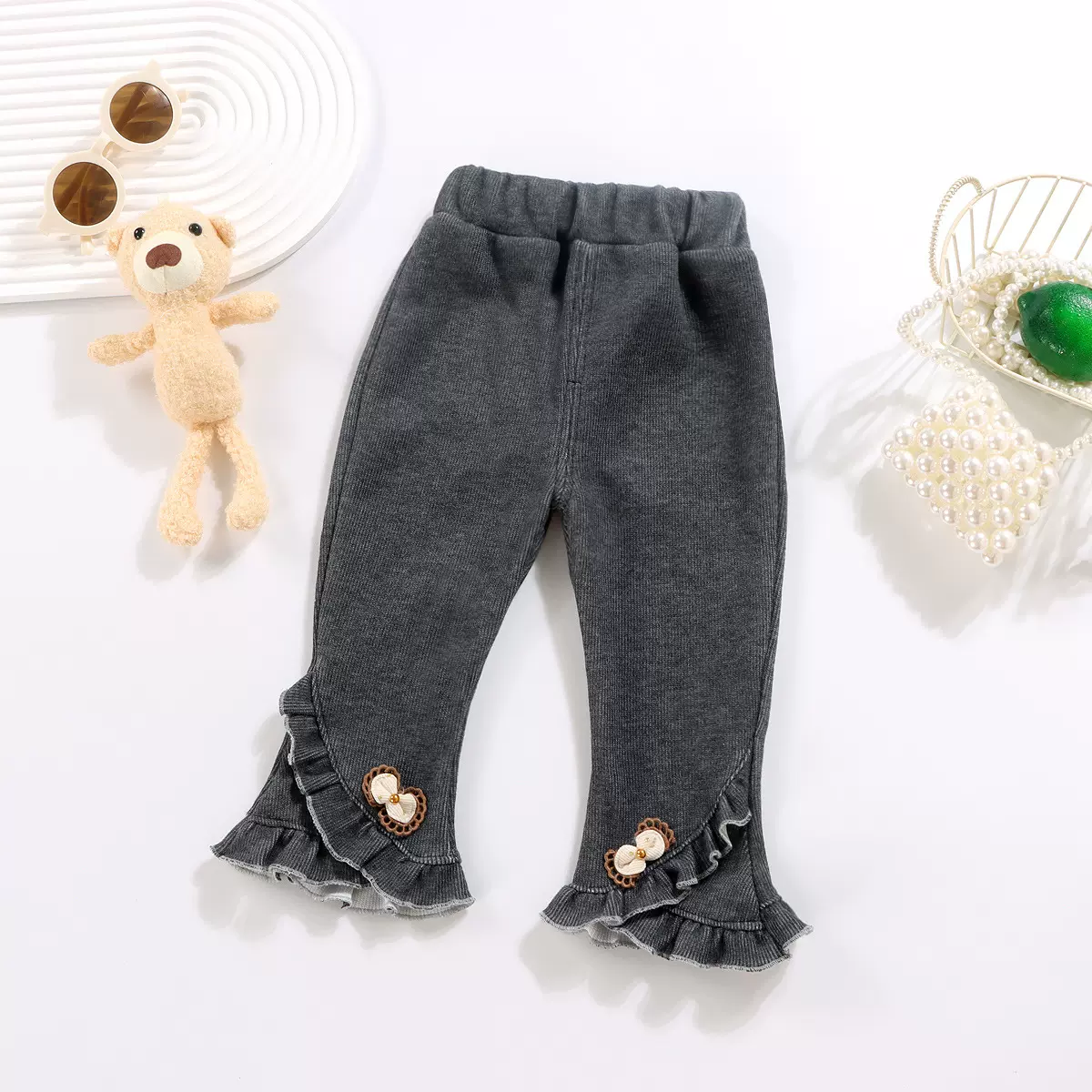 2025秋季新款女宝宝喇叭裤可爱木耳边小童休闲裤儿童秋装洋气裤子