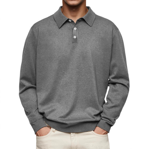 2025 Independent Station Wish Autumn Long-Sleeve V-Neck Button-down Men's Casual Polo Shirt